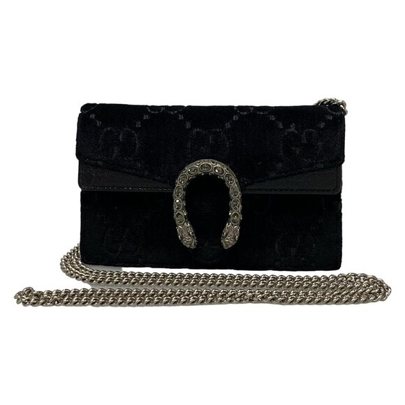 Auth GUCCI Duonisos,GG Pattern 476432 Black Velour Patent Leather - Shoulder Bag - Picture 1 of 16